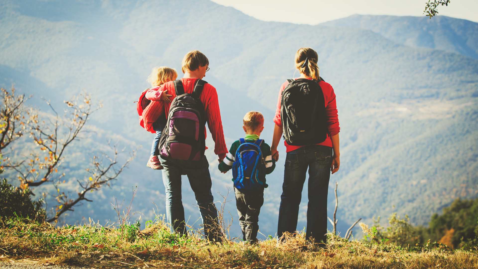 Family hiking in the mountains